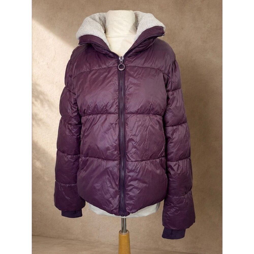 Noize Plum Puffer Jacket Sherpa Fleece Collar Vegan Winter Coat Size M Anthropol